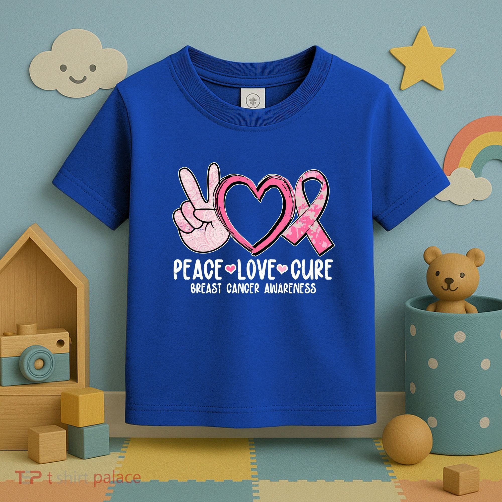 Peace Love Cure Breast Cance Awareness Toddler T-Shirt