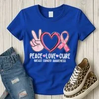 Peace Love Cure Breast Cance Awareness Women's T-Shirt thumb 3