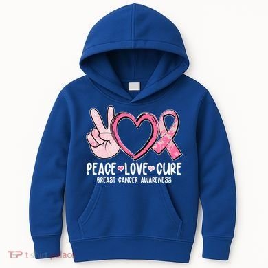 Peace Love Cure Breast Cance Awareness Kids Hoodie