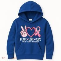 Peace Love Cure Breast Cance Awareness Kids Hoodie thumb 0