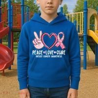 Peace Love Cure Breast Cance Awareness Kids Hoodie thumb 2