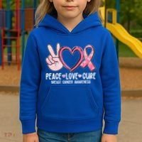 Peace Love Cure Breast Cance Awareness Kids Hoodie thumb 3