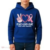 Peace Love Cure Breast Cance Awareness Kids Hoodie thumb 4