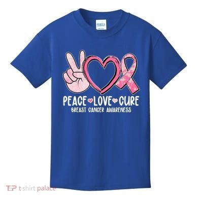 Peace Love Cure Breast Cance Awareness Kids T-Shirt
