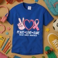 Peace Love Cure Breast Cance Awareness Kids T-Shirt thumb 3