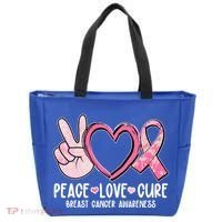 Peace Love Cure Breast Cance Awareness Tote Bag thumb 0