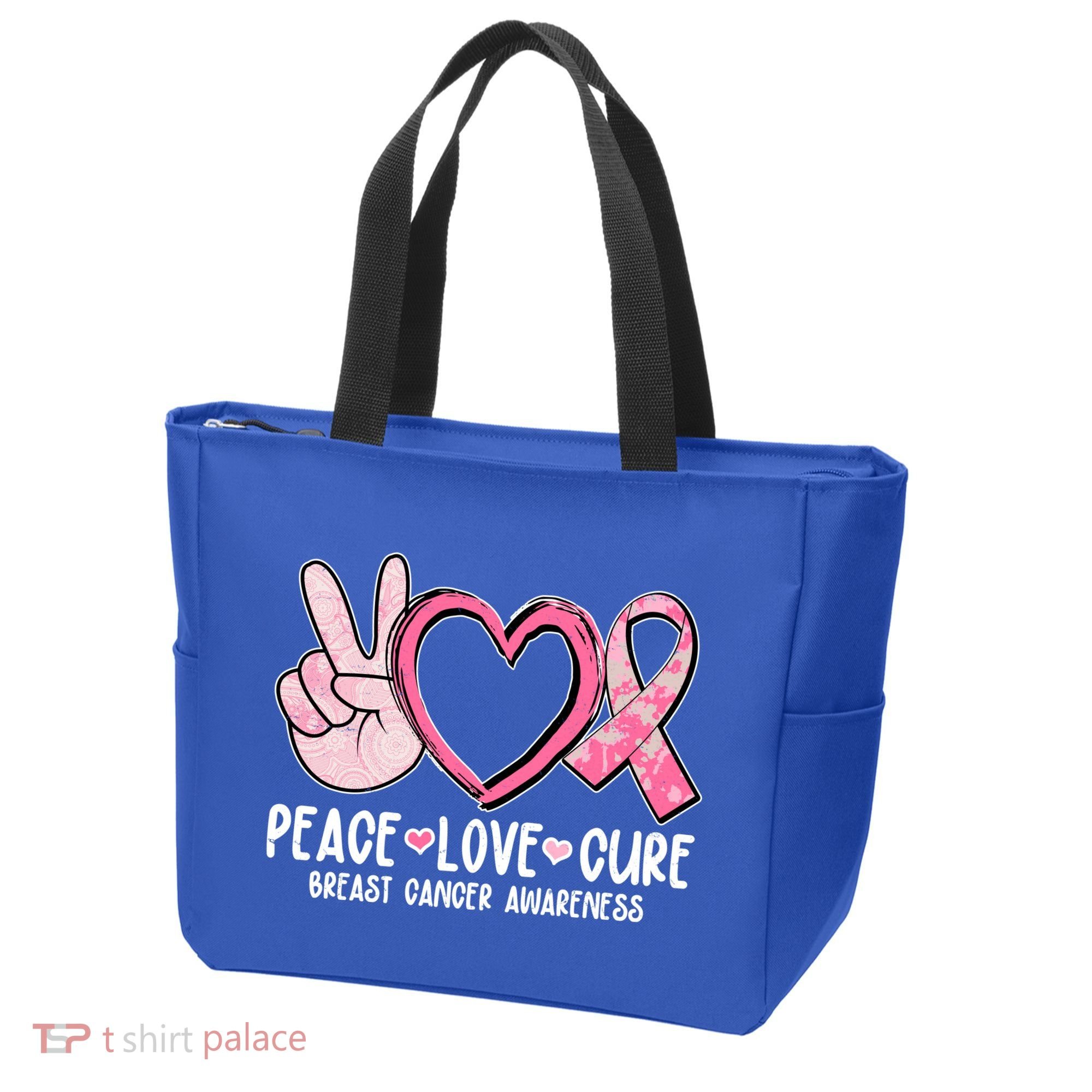 Peace Love Cure Breast Cance Awareness Tote Bag