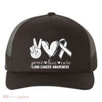 Peace Love Cure Lung Cancer Awareness Yupoong Adult 5-Panel Trucker Hat thumb 0