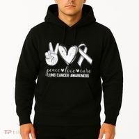 Peace Love Cure Lung Cancer Awareness Hoodie thumb 2