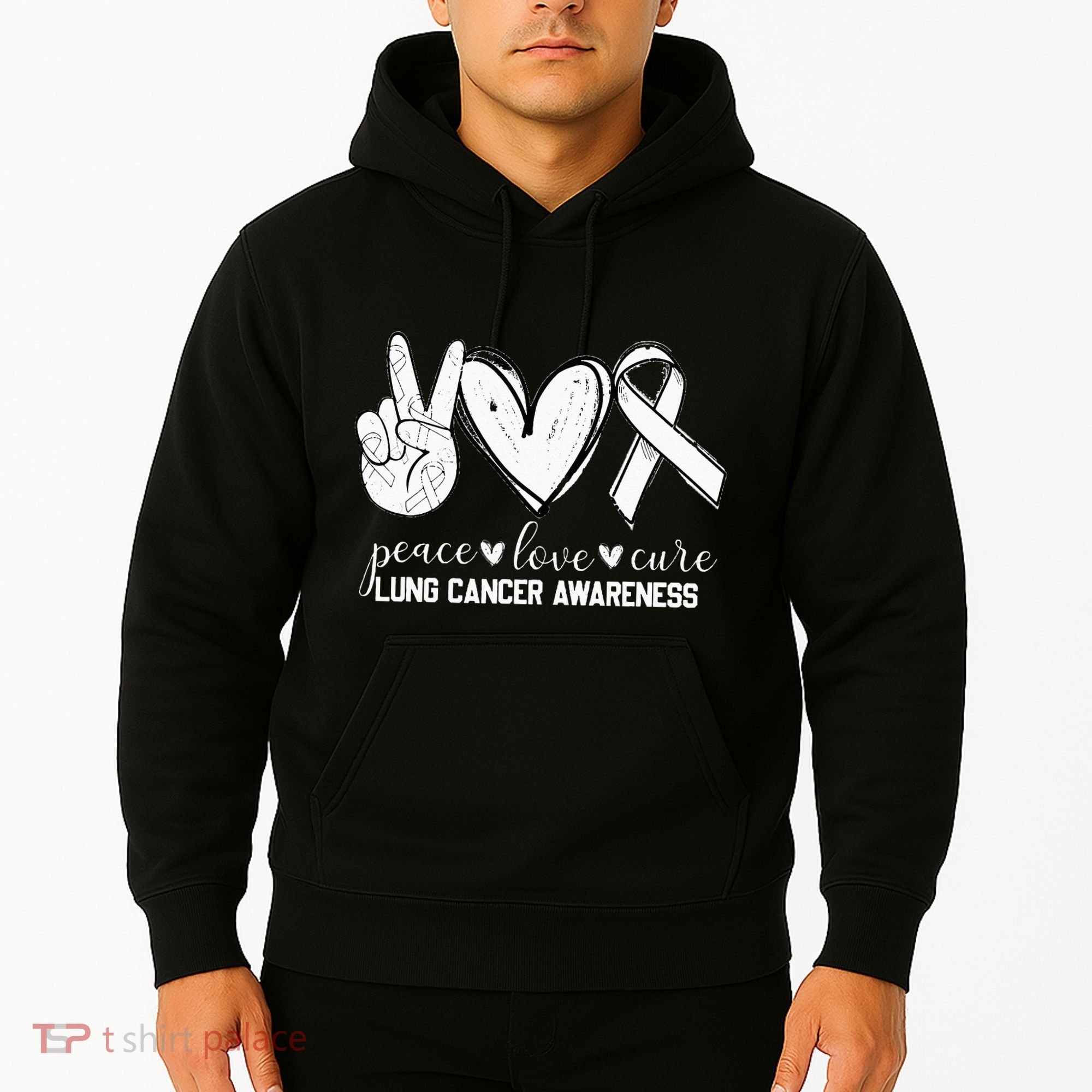 Peace Love Cure Lung Cancer Awareness Hoodie