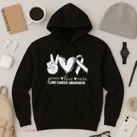 Peace Love Cure Lung Cancer Awareness Hoodie thumb 3