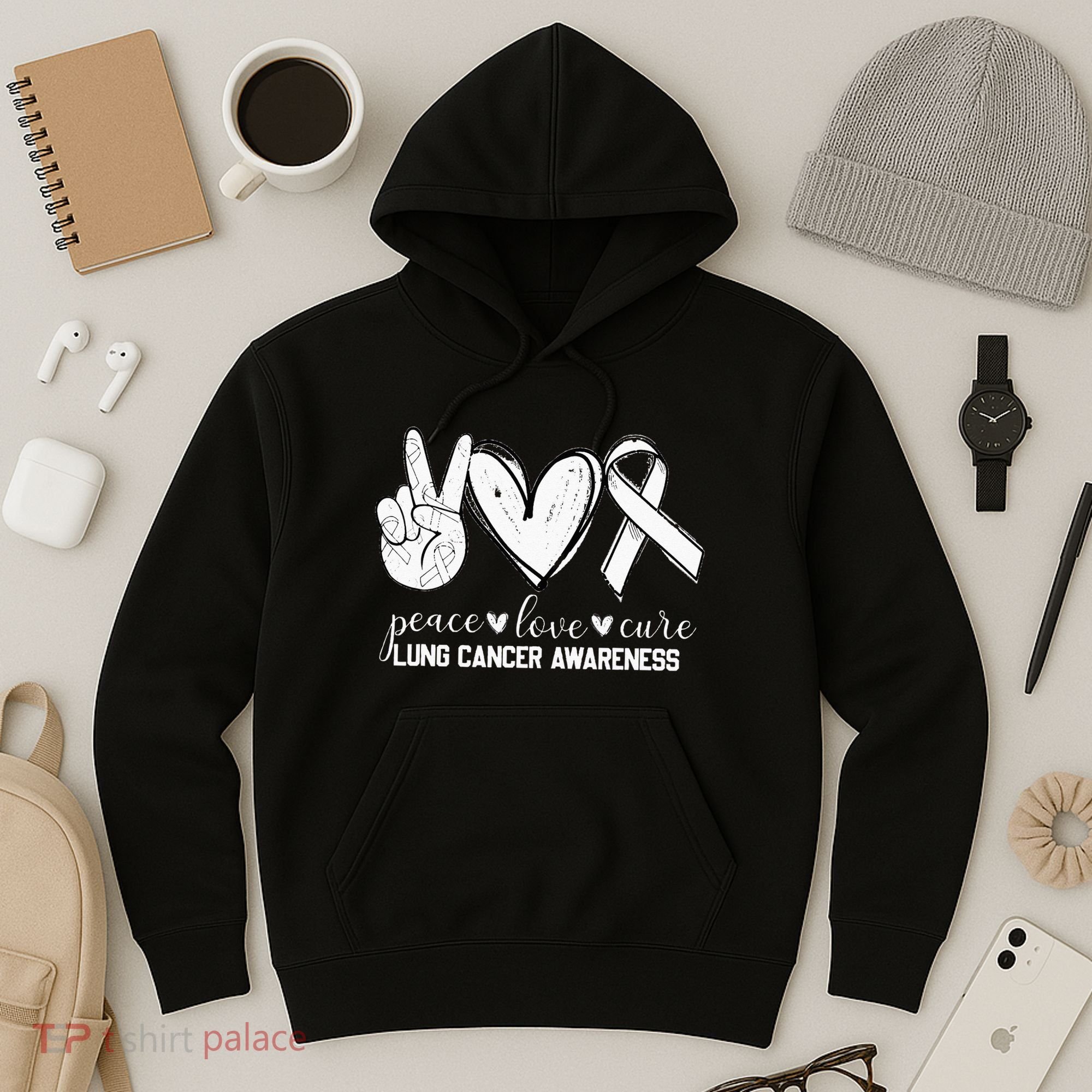 Peace Love Cure Lung Cancer Awareness Hoodie