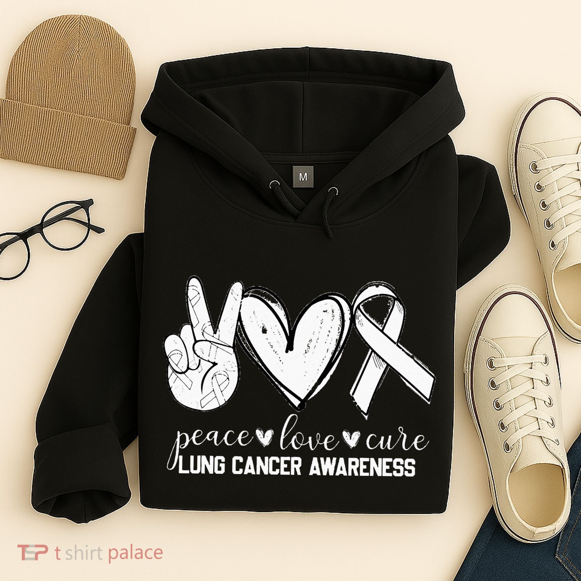 Peace Love Cure Lung Cancer Awareness Hoodie