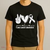 Peace Love Cure Lung Cancer Awareness T-Shirt thumb 3
