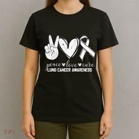 Peace Love Cure Lung Cancer Awareness T-Shirt thumb 4