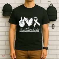 Peace Love Cure Lung Cancer Awareness T-Shirt thumb 6