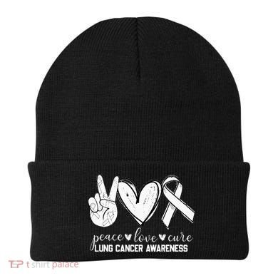 Peace Love Cure Lung Cancer Awareness Beanie