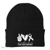 Peace Love Cure Lung Cancer Awareness Beanie thumb 0