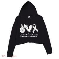 Peace Love Cure Lung Cancer Awareness Crop Fleece Hoodie thumb 0