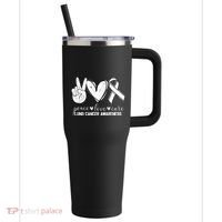 Peace Love Cure Lung Cancer Awareness 40oz Vacuum Insulated Stainless Steel Travel Tumbler thumb 0