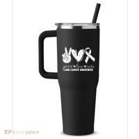 Peace Love Cure Lung Cancer Awareness 40oz Vacuum Insulated Stainless Steel Travel Tumbler thumb 2