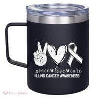 Peace Love Cure Lung Cancer Awareness 12oz Stainless Steel Coffee Mug thumb 2