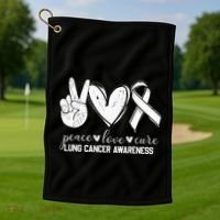 Peace Love Cure Lung Cancer Awareness Golf Towel thumb 1