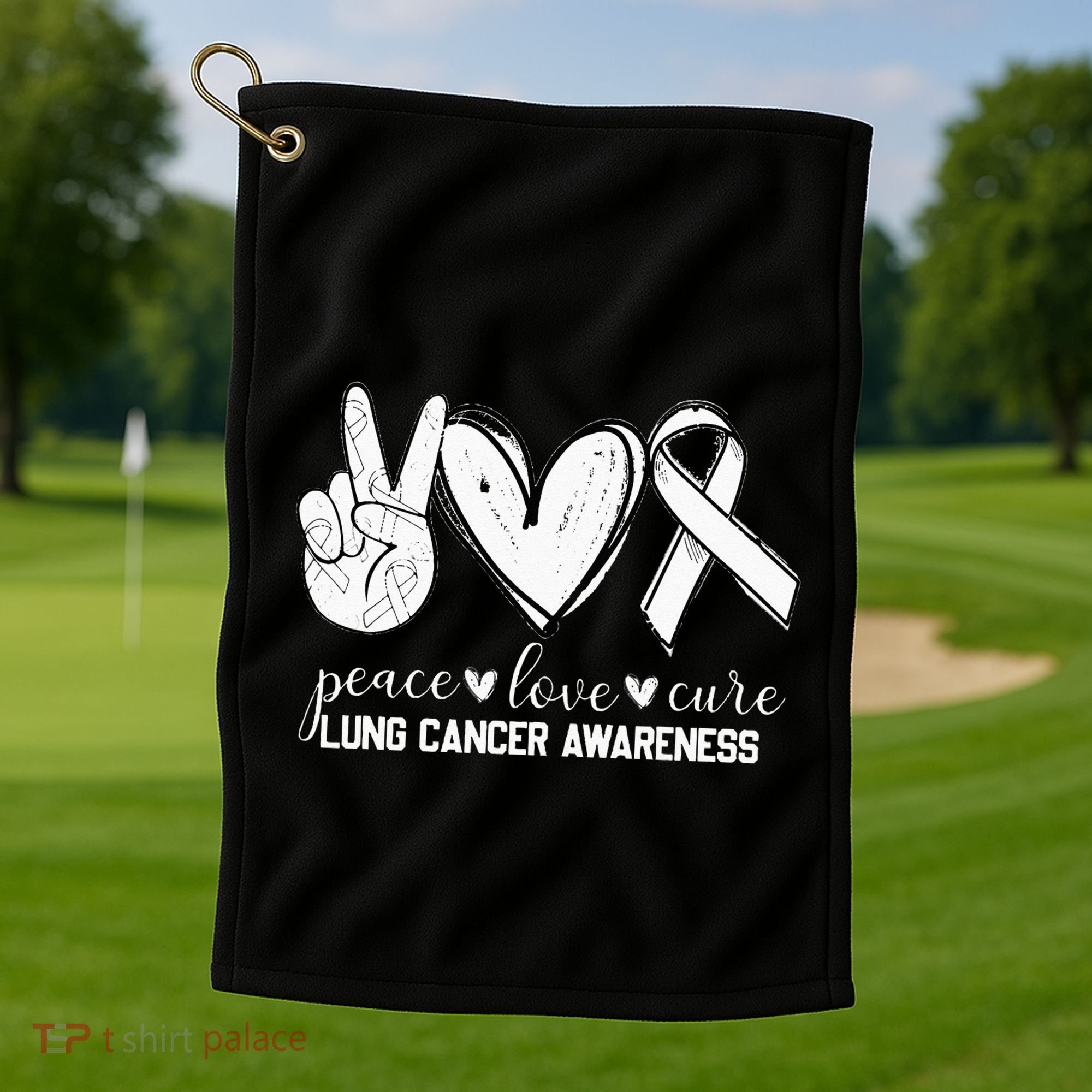 Peace Love Cure Lung Cancer Awareness Golf Towel