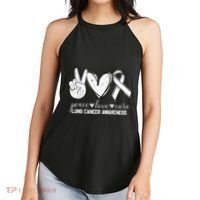 Peace Love Cure Lung Cancer Awareness Women's Perfect Tri Rocker Tank thumb 2