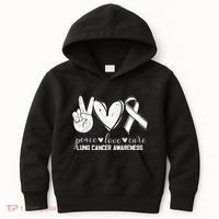 Peace Love Cure Lung Cancer Awareness Kids Hoodie thumb 0