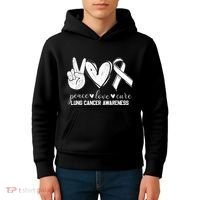 Peace Love Cure Lung Cancer Awareness Kids Hoodie thumb 4