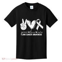 Peace Love Cure Lung Cancer Awareness Kids T-Shirt thumb 0
