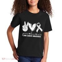 Peace Love Cure Lung Cancer Awareness Kids T-Shirt thumb 2