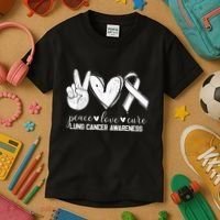 Peace Love Cure Lung Cancer Awareness Kids T-Shirt thumb 3