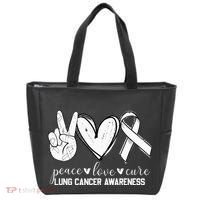 Peace Love Cure Lung Cancer Awareness Tote Bag thumb 0