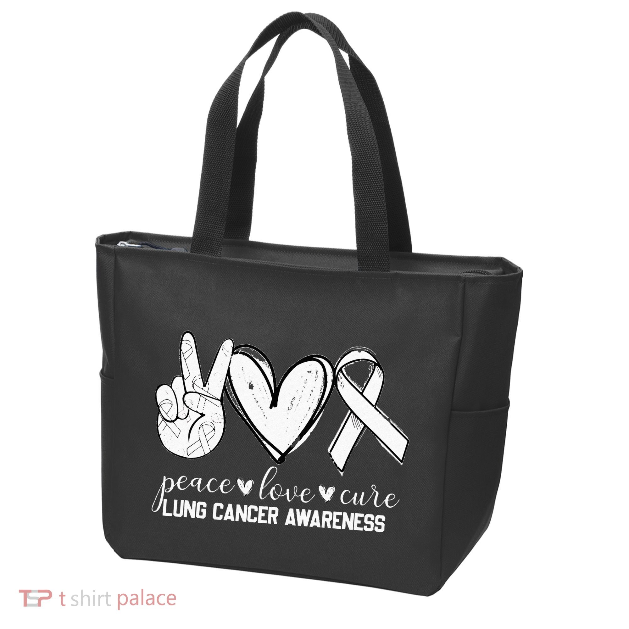 Peace Love Cure Lung Cancer Awareness Tote Bag