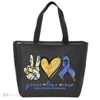 Peace Love Cures Ribbon Colon Cancer Awareness Supporter Tote Bag thumb 0