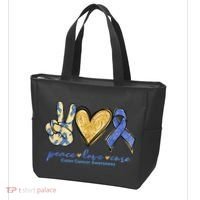 Peace Love Cures Ribbon Colon Cancer Awareness Supporter Tote Bag thumb 3