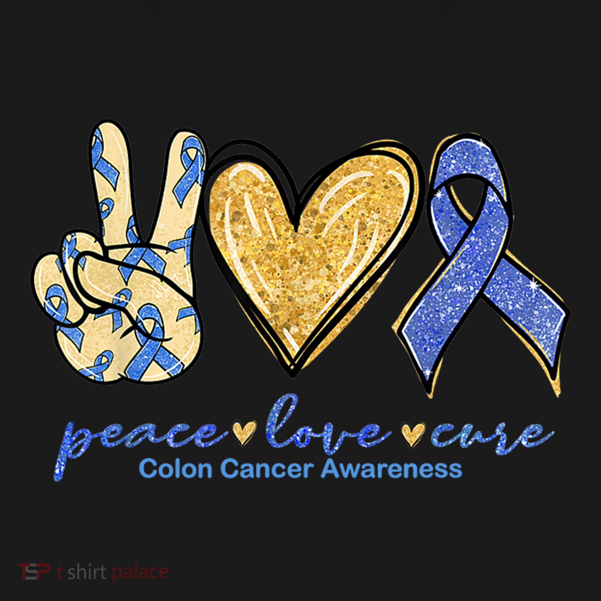 Peace Love Cures Ribbon Colon Cancer Awareness Supporter Tote Bag