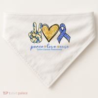 Peace Love Cures Ribbon Colon Cancer Awareness Supporter USA-Made Doggie Bandana thumb 0
