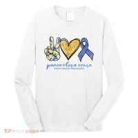 Peace Love Cures Ribbon Colon Cancer Awareness Supporter Long Sleeve Shirt thumb 0