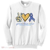 Peace Love Cures Ribbon Colon Cancer Awareness Supporter Sweatshirt thumb 0