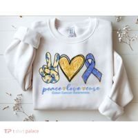 Peace Love Cures Ribbon Colon Cancer Awareness Supporter Sweatshirt thumb 2