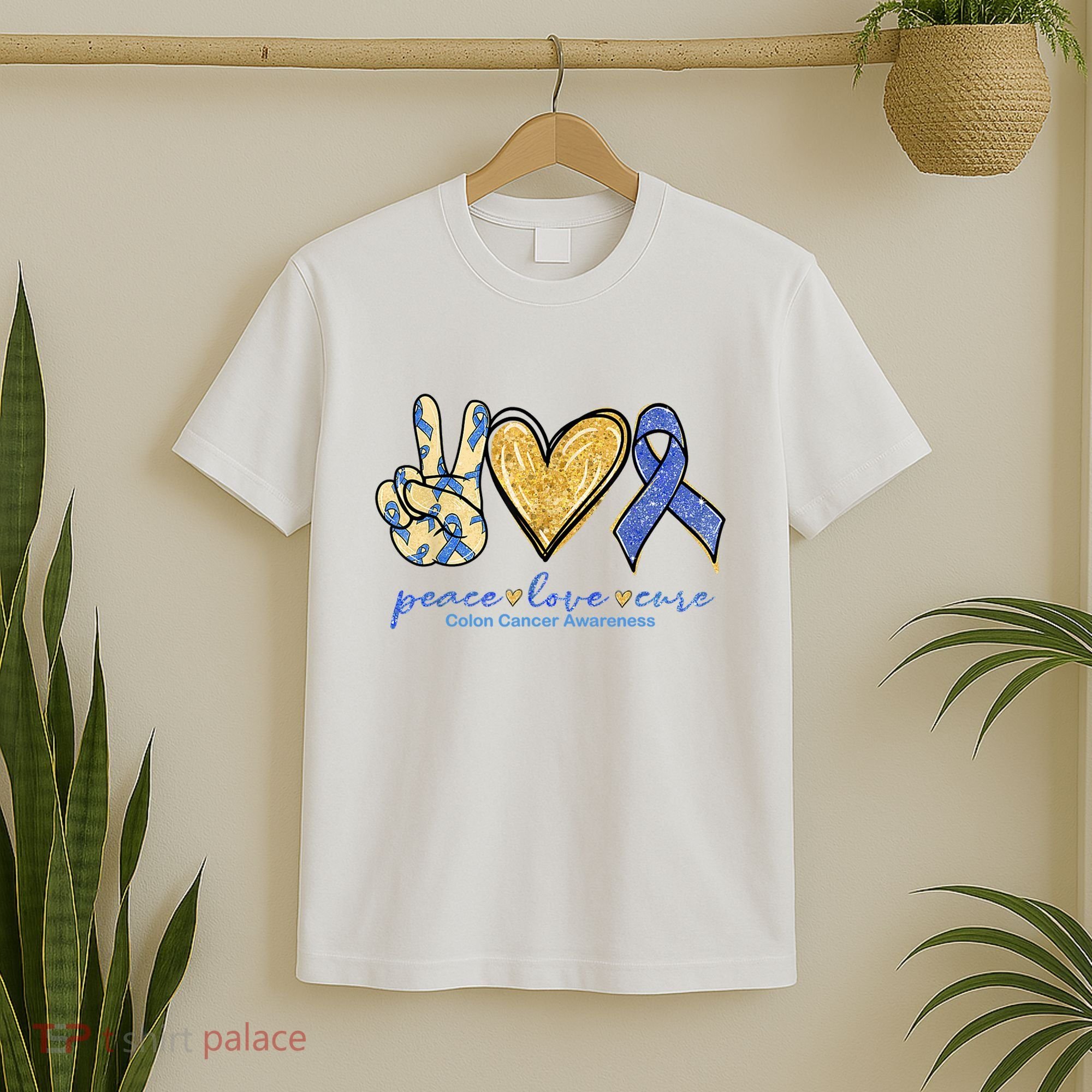 Peace Love Cures Ribbon Colon Cancer Awareness Supporter T-Shirt