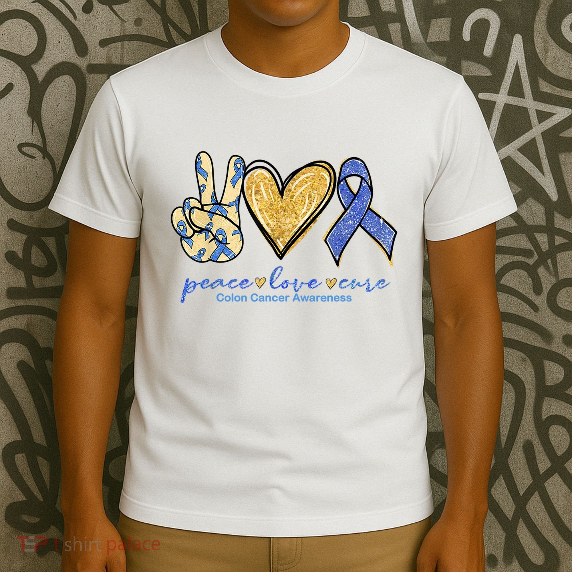 Peace Love Cures Ribbon Colon Cancer Awareness Supporter T-Shirt