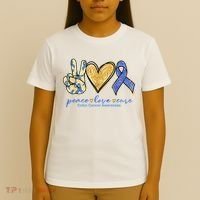 Peace Love Cures Ribbon Colon Cancer Awareness Supporter T-Shirt thumb 4