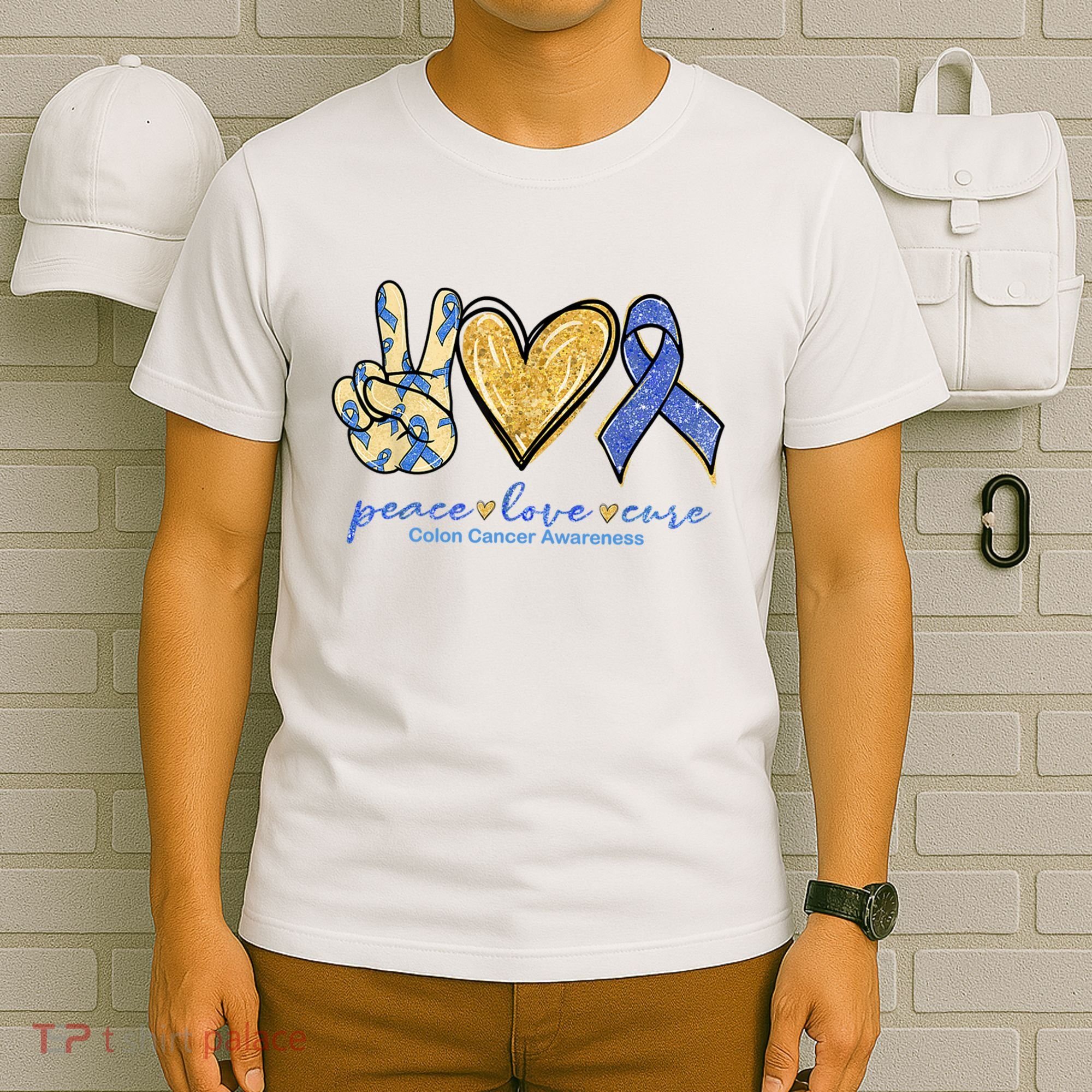 Peace Love Cures Ribbon Colon Cancer Awareness Supporter T-Shirt