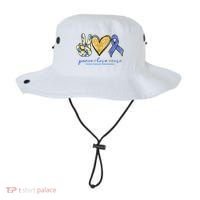 Peace Love Cures Ribbon Colon Cancer Awareness Supporter Bucket Hat thumb 0