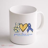Peace Love Cures Ribbon Colon Cancer Awareness Supporter Coffee Mug thumb 1