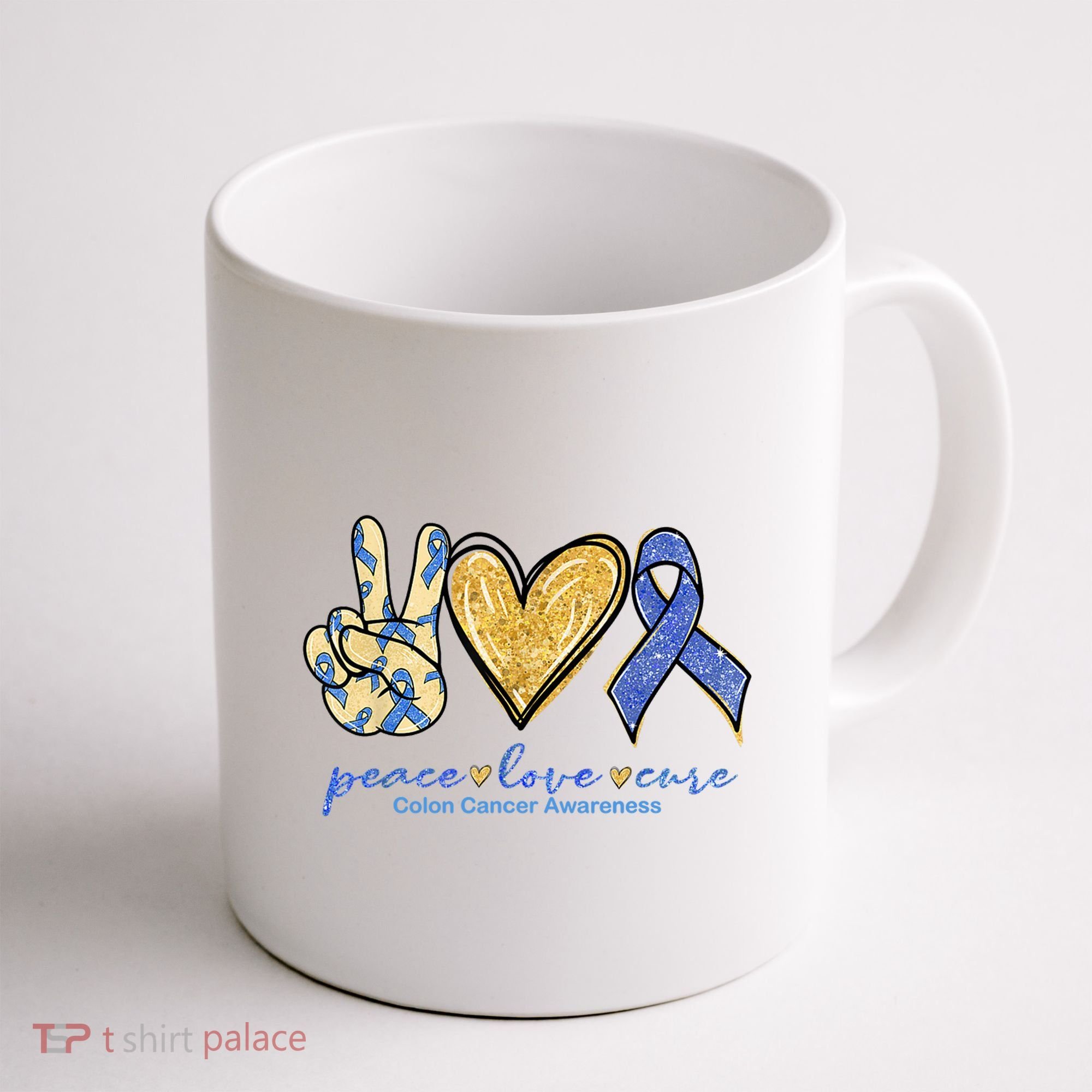 Peace Love Cures Ribbon Colon Cancer Awareness Supporter Coffee Mug